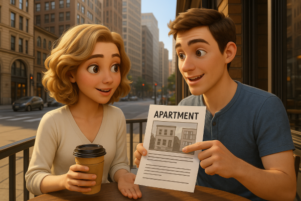 Gespräch über die Wohnungsanzeige